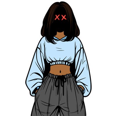 realistic girl faceless with baggy pants and a crop top