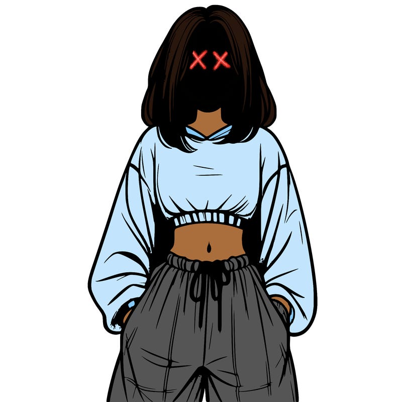 realistic girl faceless with baggy pants and a crop top