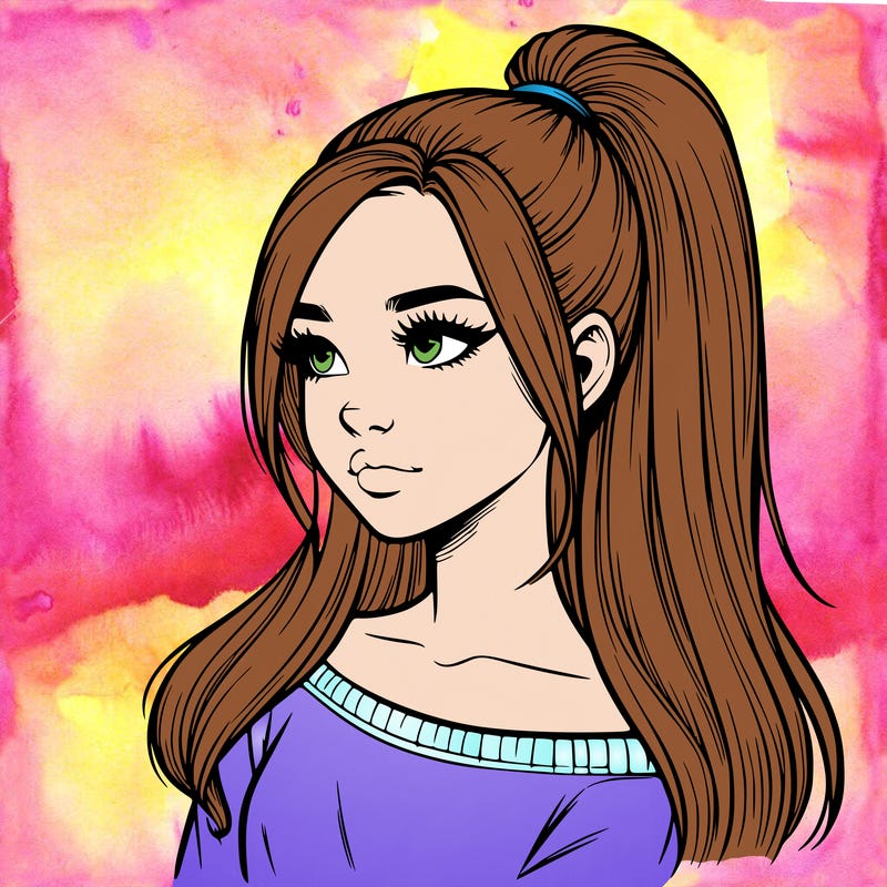 realistic girl with a high ponytail