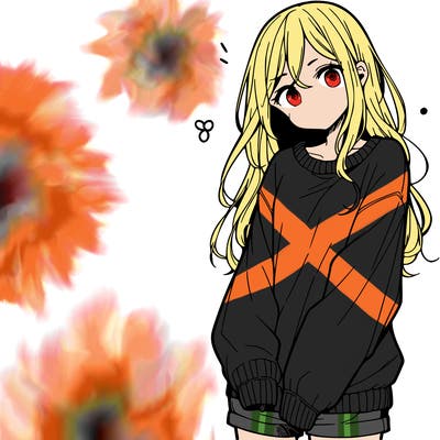 manga teen girl  in a sweater and baggy pants