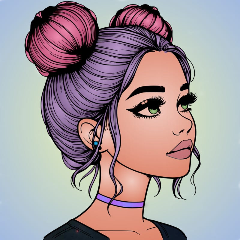 realistic girl with buns on the top of her head