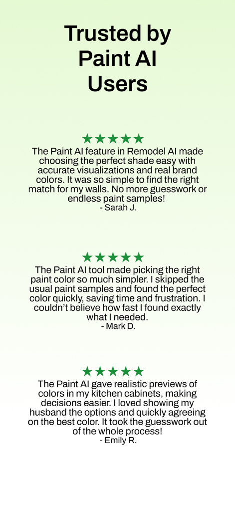 Paint AI - Color Visualizer - Kundenrezensionen und Fünf-Sterne-Bewertungen für die Paint AI App, die positives Benutzerfeedback zeigen