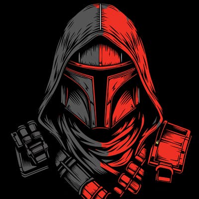 realistic warrior bounty hunter with mask and hood on