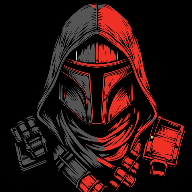 realistic warrior bounty hunter with mask and hood on