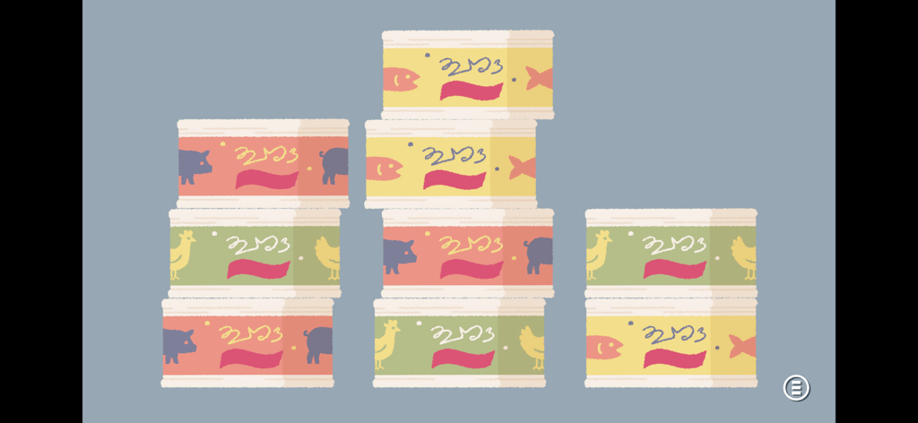 A Little to the Left - 動物のイラストが付いたカラフルな食品缶のスタックを整理する。