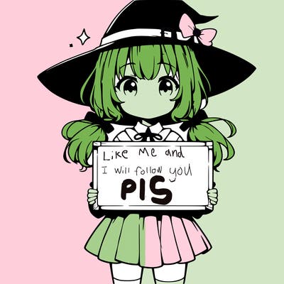 a cute anime witch girl holding a blank sign