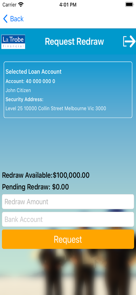 Bildschirm der mobilen LoanManager-App zur Anforderung einer Nachfinanzierung