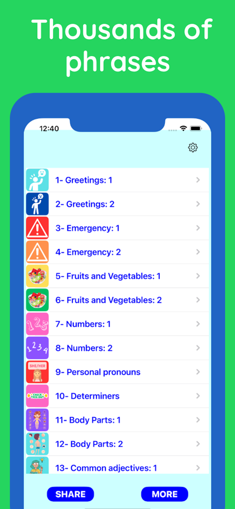 Haitian Creole with Lengweezee - A list of Haitian Creole language lessons in the Lengweezee app including topics like greetings, emergencies, and numbers.