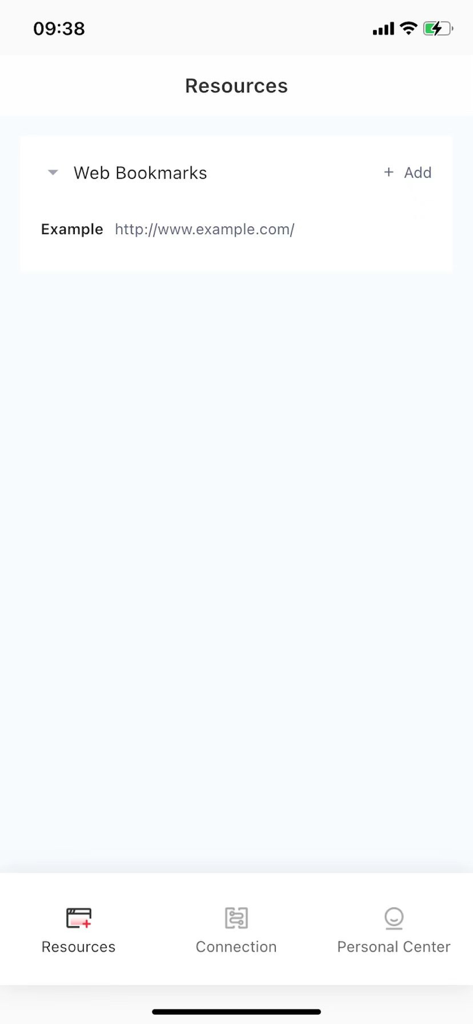 RG-SSLVPN - Resources screen of RG-SSLVPN app showing web bookmarks for corporate access