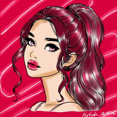 realistic girl with a ponytail on her hair and lips