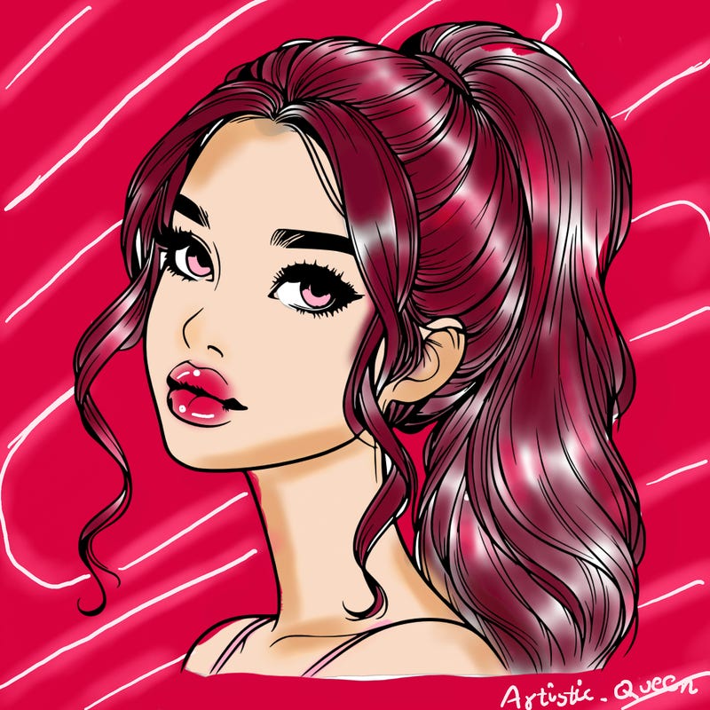 realistic girl with a ponytail on her hair and lips