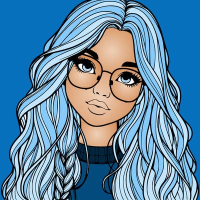 girl with long hair and freckles and glasses realistic
