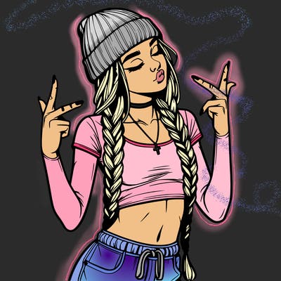 realistic teenage girl with braids and a beanie and crop top doing 🫶🏼