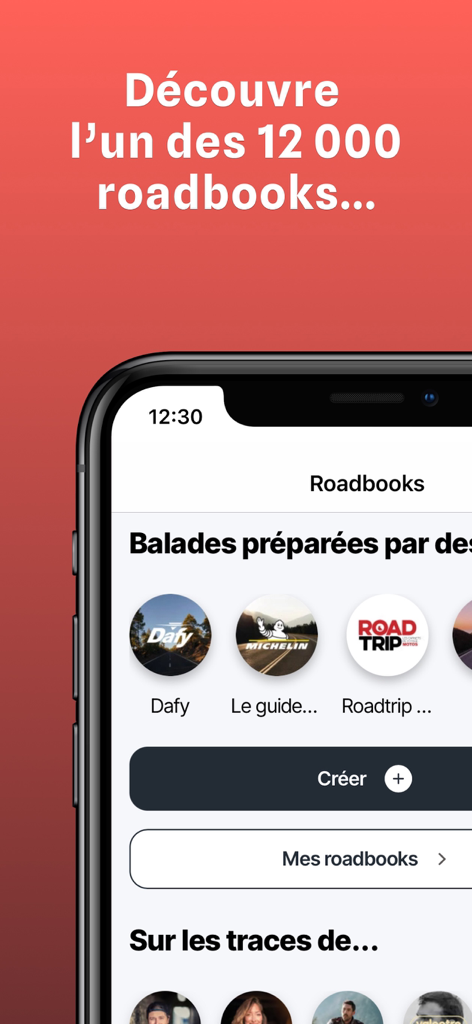 Liberty Rider app interface for discovering and creating motorcycle roadbooks