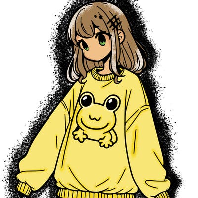 girl wearing frogging sweatshirt