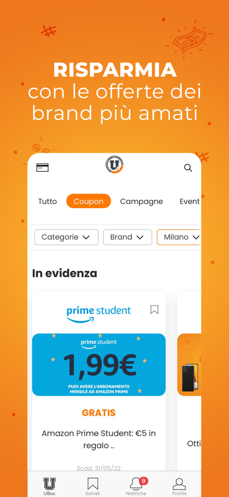 Universitybox.com - Universitybox mobile app interface showing student discounts and special offers from brands like Amazon Prime