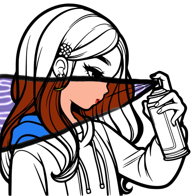 a realistic girl spray painting