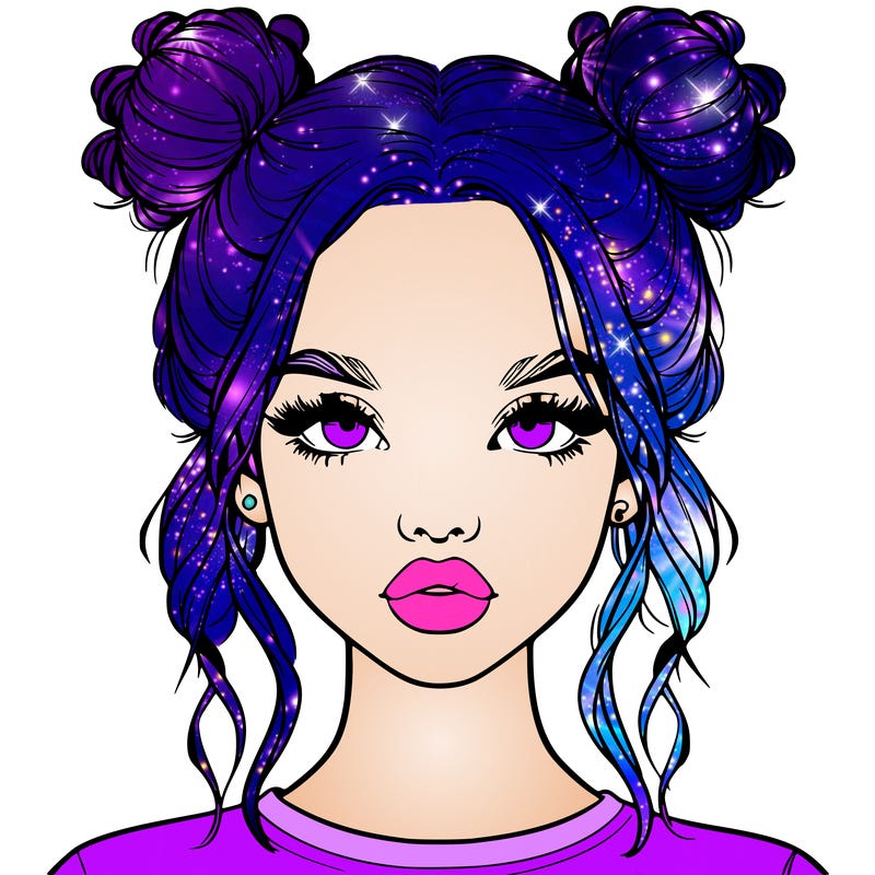 realistic girl with two buns in hair and lips
