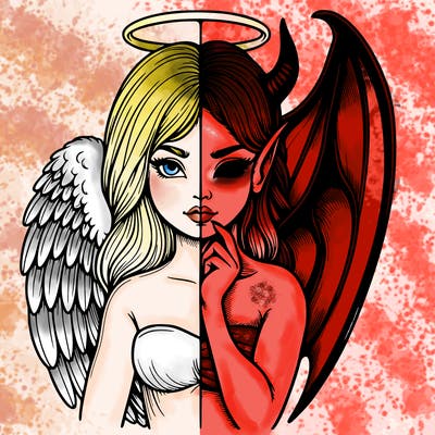 realistic angel half demon