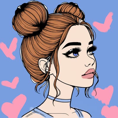 realistic girl with buns on the top of her head