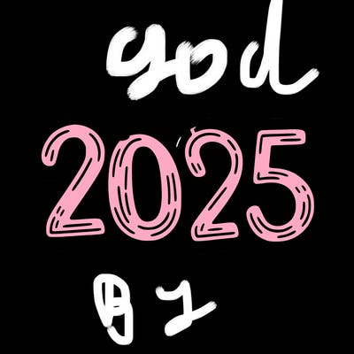 one line scrawled numbers sketch design “2025”