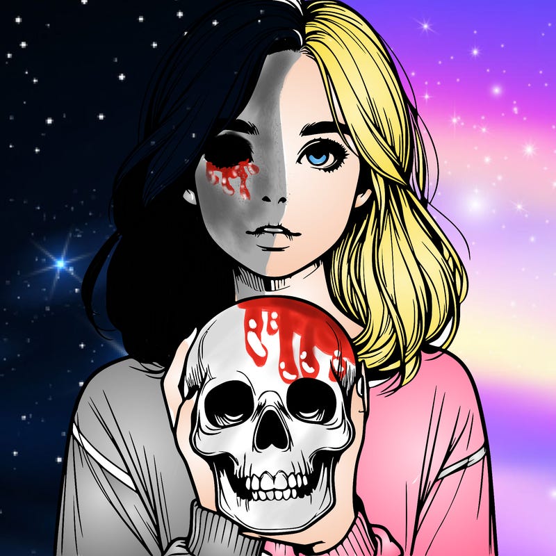 realistic girl holding a skull