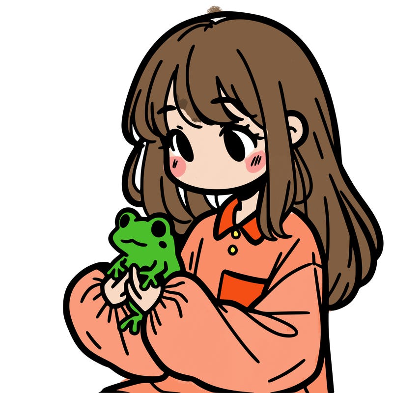girl with long hair and a oversized shirt. and she is holding a frog