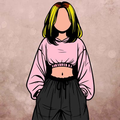 realistic girl faceless with baggy pants and a crop top