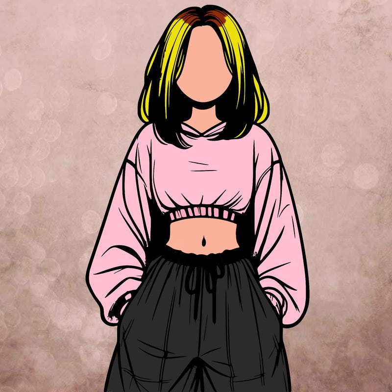 realistic girl faceless with baggy pants and a crop top