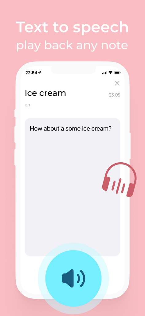 Live Transcribe Speech to text - Mobile app interface showing the text to speech feature for playing back recorded notes