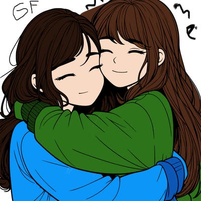 realistic two girls hugging