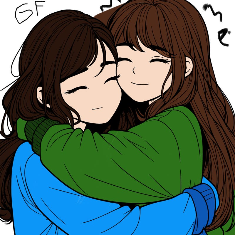 realistic two girls hugging