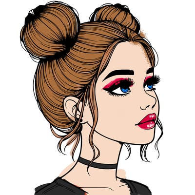 realistic girl with buns on the top of her head