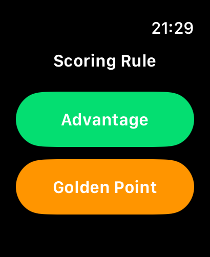 Voleo - Voleo Apple Watchインターフェース、アドバンテージとゴールデンポイントのオプションでスコアリングルールを選択