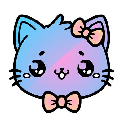 kawaii cat with a bow tie hanging from his ear
