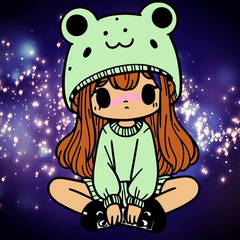 a girl wearing a frog hat and some frog socks