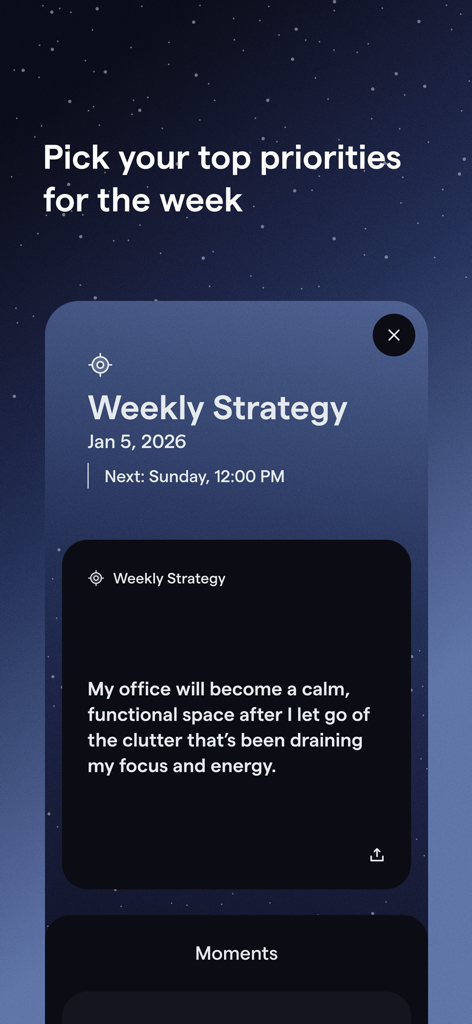 Indy: Your ADHD Copilot - Indy ADHD app weekly strategy screen for setting top priorities