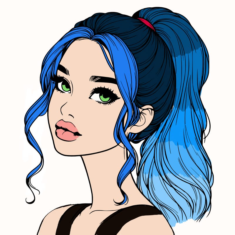 realistic girl with a ponytail on her hair and lips