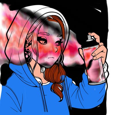 a realistic girl, spray painting