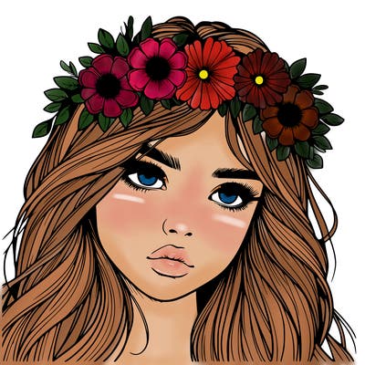realistic girl with flowers crown