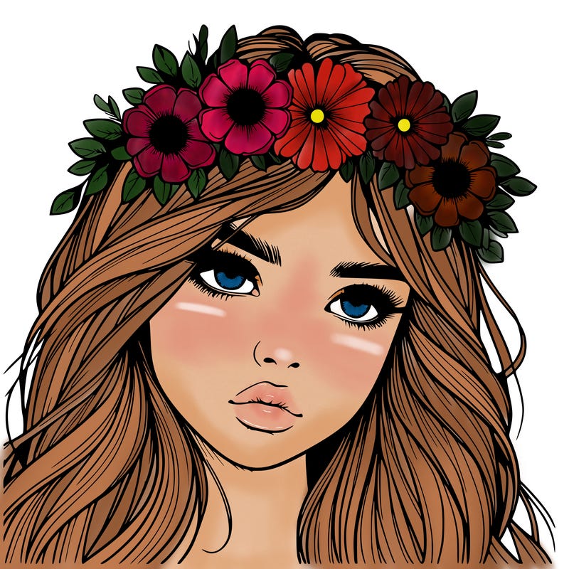 realistic girl with flowers crown