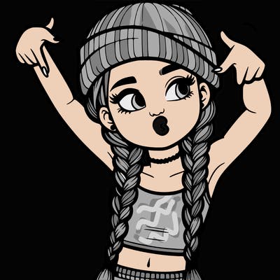 realistic teenage girl with braids and a beanie and crop top doing 🫶🏼