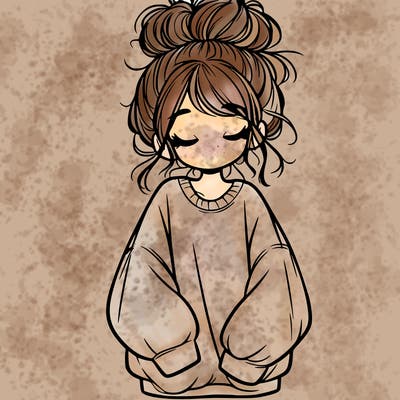 girl with baggy sweatshirt and messy bun