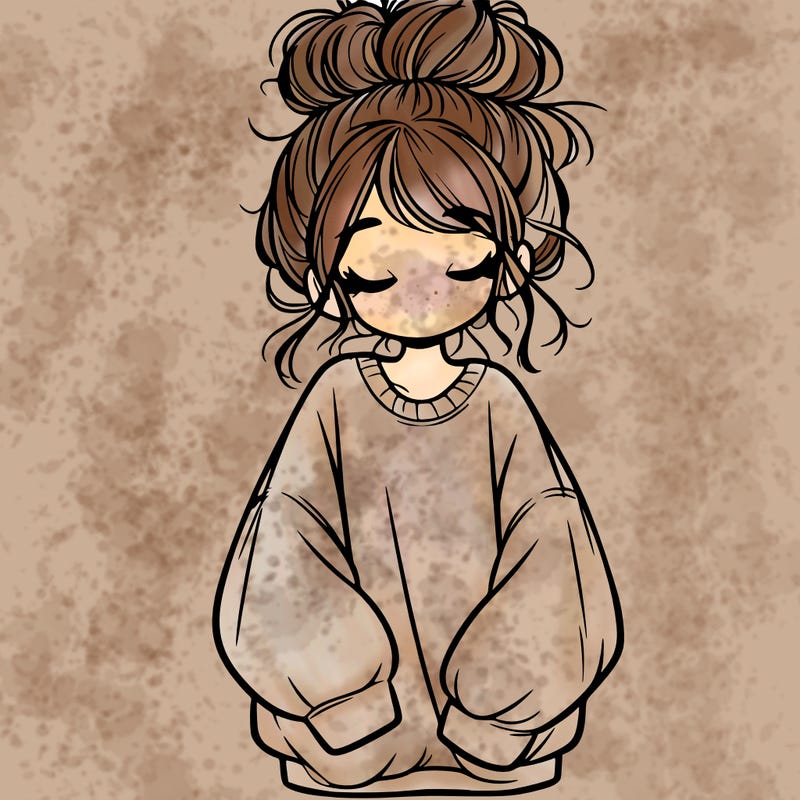 girl with baggy sweatshirt and messy bun