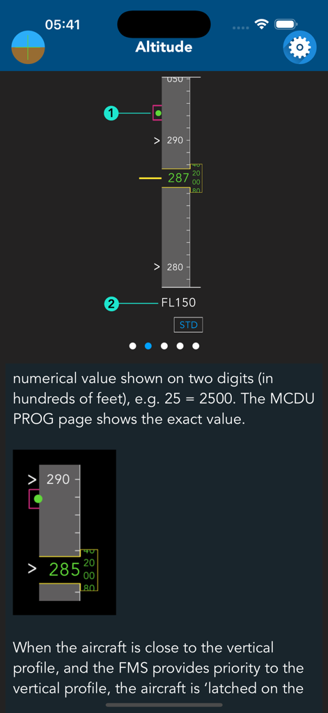 Airbus A320 PFD Trainer - Airbus A320 Primary Flight Display altitude indicator with technical training descriptions