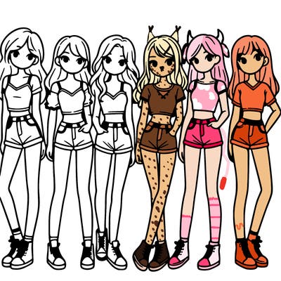 a group of girls wearing crop tops and shorts