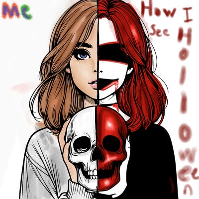 realistic girl holding a skull