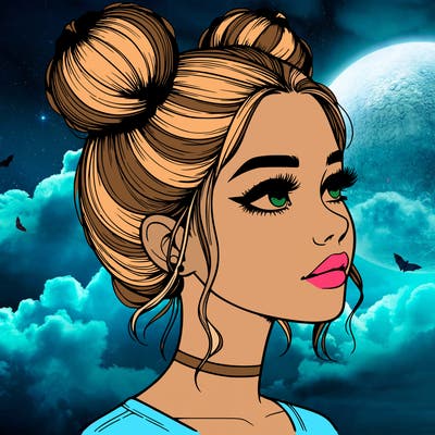 realistic girl with buns on the top of her head