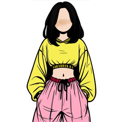 realistic girl faceless with baggy pants and a crop top