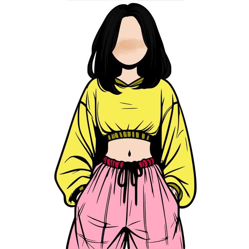 realistic girl faceless with baggy pants and a crop top